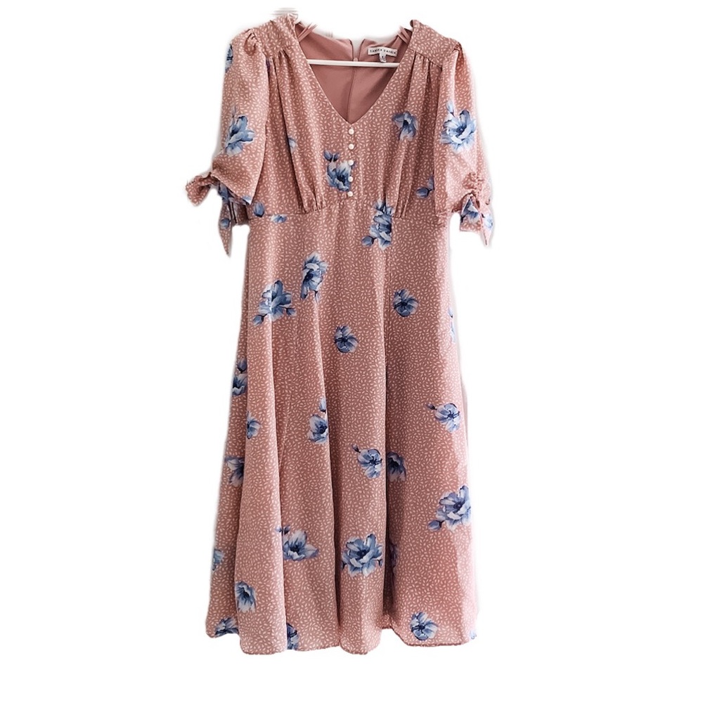 Sandra Darren Maternity Dress Pink and Blue Floral
